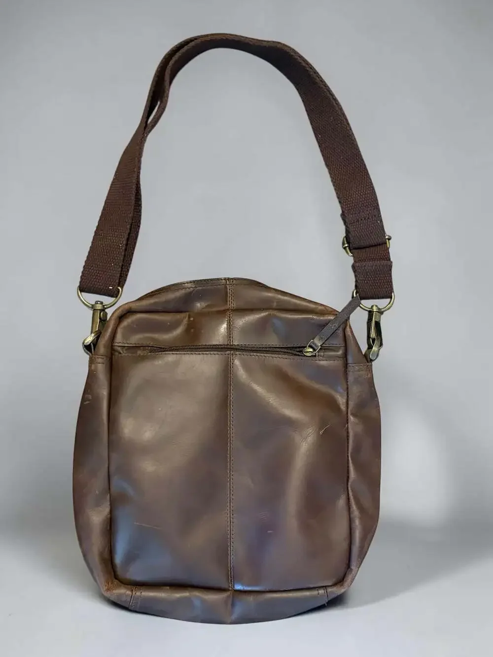 Mens Genuine Leather Multi-Zipper Pocket Crossbody Shoulder Bag
